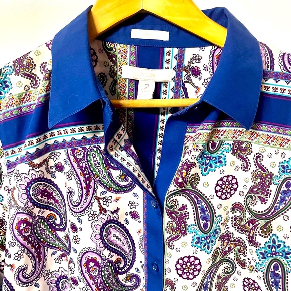 Chicos “No Iron” multicolored paisley block print button down  #H31 - Picture 2 of 5